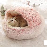 Soft 2-in-1 plush pet bed for cats and dogs, cozy self-warming house with a warm, comfortable interior.