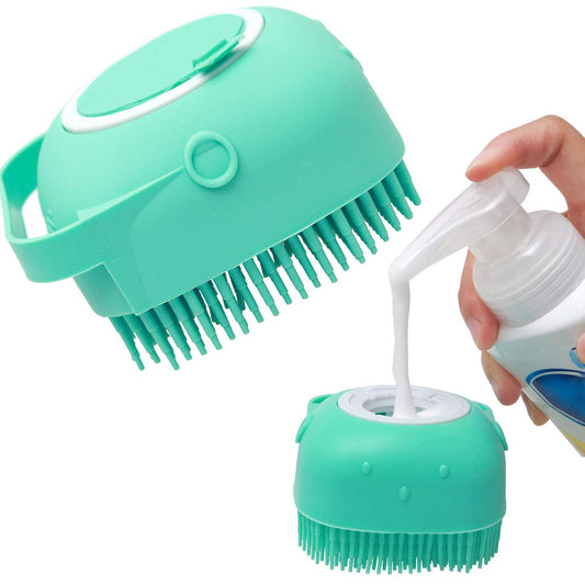 Soft silicone pet shampoo massager brush for bathing, ideal for gentle pet grooming and cleaning.