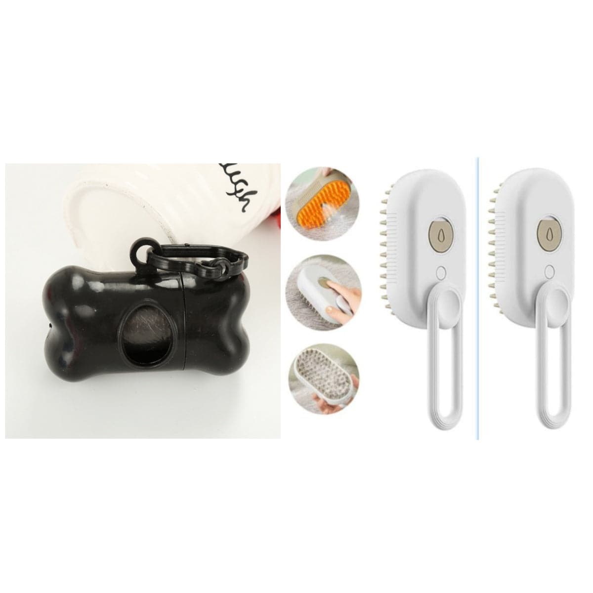 Electric steam pet grooming brush by My Store, showing a pet grooming tool with steam vents and a handle for grooming, massage, and hair removal.