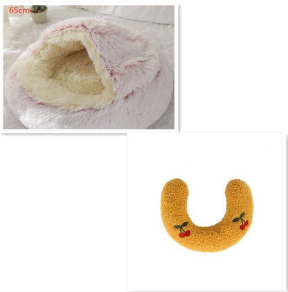 Soft plush pet bed for cats and dogs, featuring a cozy, self-warming 2-in-1 design with cushioned interior and durable exterior.