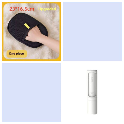 Reusable pet hair remover brush with self-cleaning lint roller, portable design for removing pet hair from clothing and furniture.