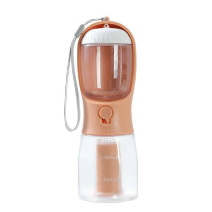 Portable 3-in-1 pet water cup for dogs, all-in-one travel bottle with built-in water dish and container for on-the-go hydration.
