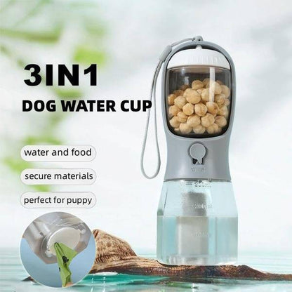 Portable 3-in-1 dog water cup by My Store, featuring a compact travel bottle with built-in water bowl for pets.