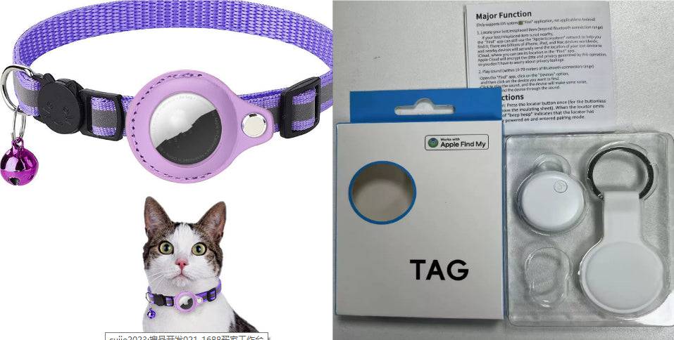 Reflective waterproof AirTag pet collar holder for dogs and cats, featuring a secure attachment and reflective strip for visibility.