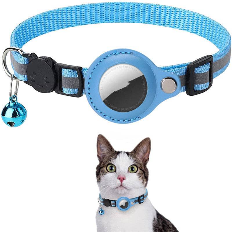 Reflective waterproof AirTag pet collar holder for dogs and cats, featuring reflective strips and durable design.