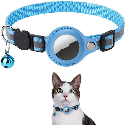 Reflective waterproof AirTag pet collar holder for dogs and cats, featuring reflective strips and durable design.