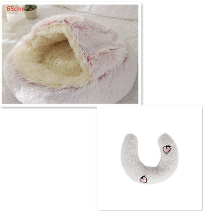 Soft, plush 2-in-1 pet bed by My Store, cozy self-warming house for cats and dogs, with cushioned interior for comfort.