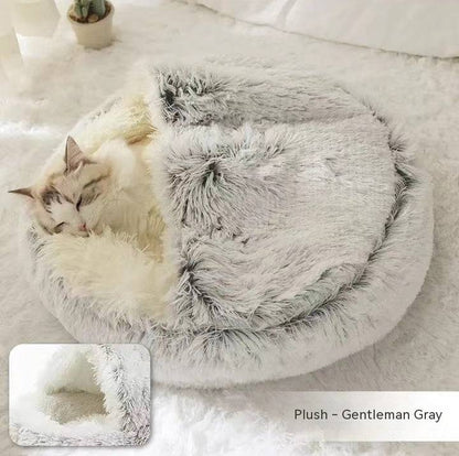 Soft, plush 2-in-1 pet bed by My Store, cozy self-warming house for cats and dogs with a warm, inviting interior.