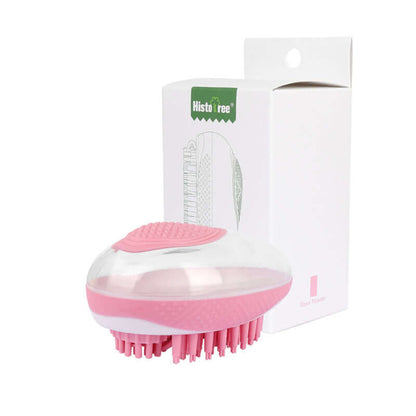 Soft silicone pet bath brush and grooming tool with massage features, designed for gentle pet cleaning and grooming.