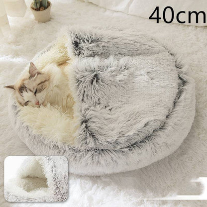 Soft, plush 2-in-1 pet bed by My Store, cozy self-warming house for cats and dogs, providing warmth and comfort.