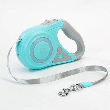 Retractable dog leash with built-in light for secure night walks, featuring adjustable length and durable design.