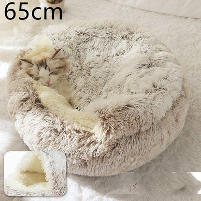 Soft 2-in-1 plush pet bed by My Store, cozy self-warming house for cats and dogs, with plush fabric and cushioned interior.
