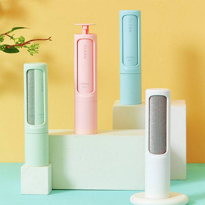 Portable reusable pet hair remover brush and self-cleaning lint roller for pet fur removal, compact and easy to use.
