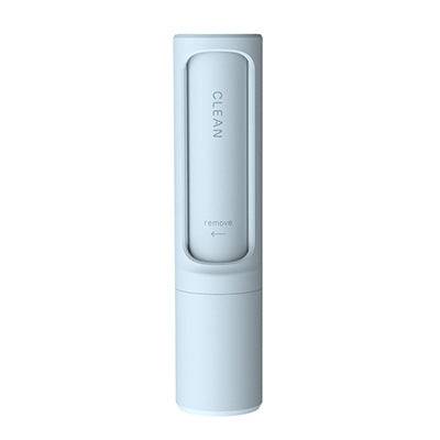 Portable reusable pet hair remover brush with self-cleaning lint roller for removing pet hair from clothing and furniture.