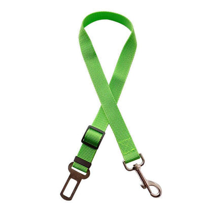 Adjustable My Store dog car seat belt attached to a pet harness, ensuring safe and secure pet travel in a vehicle.