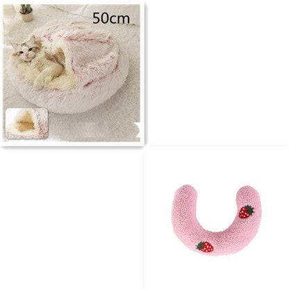 Soft, plush 2-in-1 pet bed by My Store, designed for cats and dogs, featuring a cozy, self-warming house for comfort.