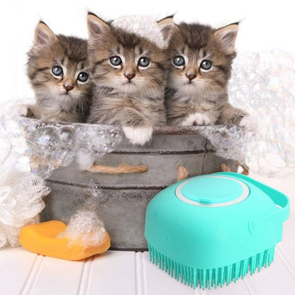 Soft silicone pet shampoo massager brush for bathing, designed to gently scrub and clean pets during bath time.