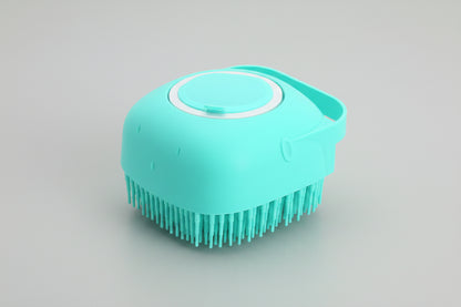 Soft silicone pet shampoo massager brush for bathing, designed for gentle scrubbing and easy cleaning during pet baths.
