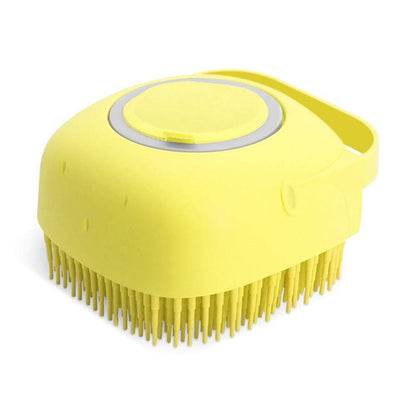 Soft silicone pet shampoo massager brush for bathing, designed for gentle pet grooming and cleaning.