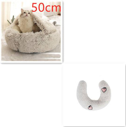 Soft 2-in-1 plush pet bed by My Store, cozy self-warming house for cats and dogs, perfect for warmth and comfort.