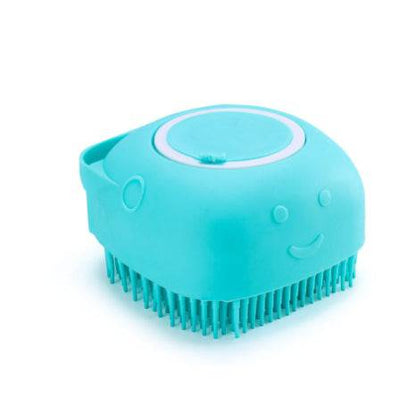 Silicone dog bath massage brush from My Store with shampoo dispensing feature, pet grooming tool for gentle cleaning and massage.