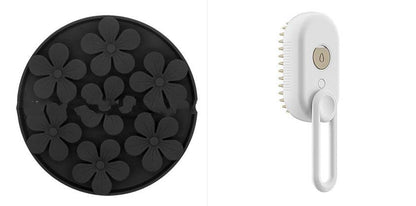 Electric steam pet grooming brush from My Store, 3-in-1 pet tool for grooming, massage, and hair removal in a sleek design.