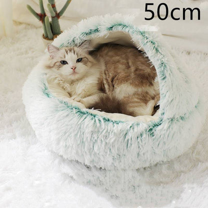 Soft, plush 2-in-1 warm pet bed for cats and dogs, cozy self-warming house with a removable cushion for comfort.