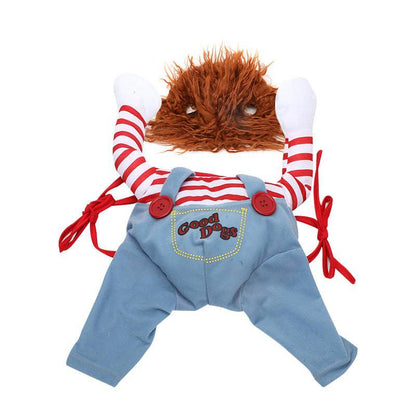Funny Halloween pet costume for dogs, adjustable cosplay clothes with humorous design, perfect for festive pet dress-up.
