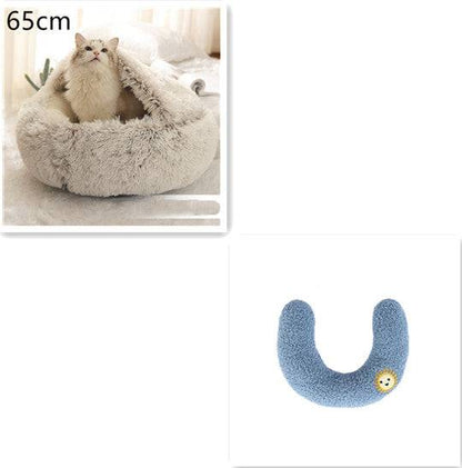 Soft plush 2-in-1 pet bed for cats and dogs, cozy self-warming house with cushioned interior for comfort and warmth.