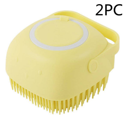 Silicone dog bath massage brush from My Store, showing the grooming tool with shampoo dispensing feature for pet bathing.