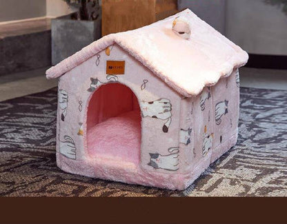 Foldable dog house bed by My Store, cozy enclosed pet cave for cats and dogs, with soft interior and foldable design.
