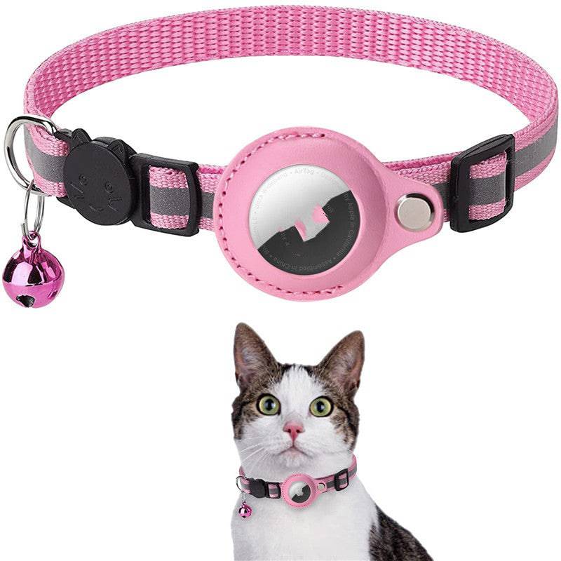Reflective waterproof AirTag pet collar holder for dogs and cats with reflective strip for visibility and safety.