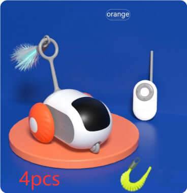 Interactive Cat Car Toy: USB rechargeable self-moving cat car toy with remote control, includes accessories for indoor fun.