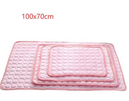 Breathable Pet Ice Silk Cooling Pad for dogs and cats, self-cooling pet mat with soft fabric in blue color
