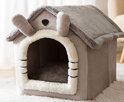 Foldable cozy pet dog and cat house bed, enclosed cave design by My Store, providing a comfortable shelter for pets.