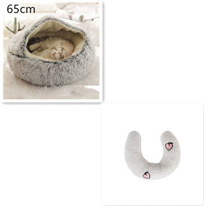 Soft, plush 2-in-1 pet bed by My Store with cozy, self-warming house design for cats and dogs.