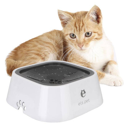 Pet water bowl for dogs and cats, 1.5L anti-overflow design, clear plastic with a wide opening for easy filling and cleaning.