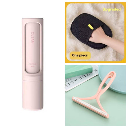 Portable My Store reusable pet hair remover brush with self-cleaning lint roller for removing pet hair from clothing and furniture.