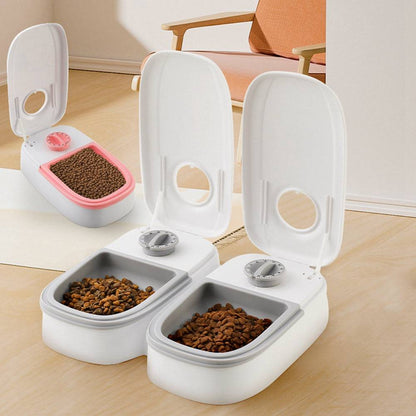 Automatic pet feeder for cats and dogs, smart dispenser by My Store, showing the device with food tray and digital control panel.