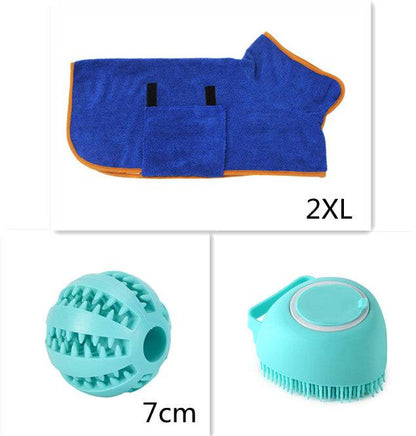 Silicone dog bath massage brush with shampoo dispenser, grooming tool for pet bathing and grooming, in blue with soft bristles