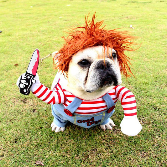 Funny adjustable Halloween pet costume for dogs with cosplay design, featuring colorful details and comfortable fit.