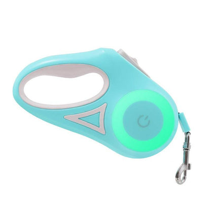 Retractable dog leash with built-in light for secure night walks, black and red design, adjustable length, by My Store pet brand.