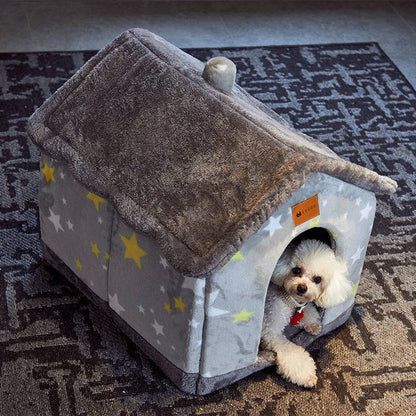 Foldable cozy pet dog and cat house bed with enclosed cave design, ideal for comfort and warmth.