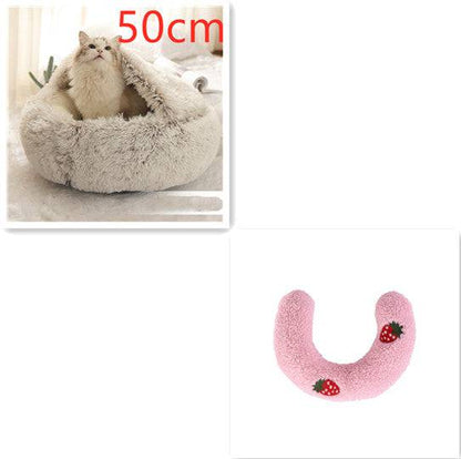 Soft, plush 2-in-1 pet bed by My Store with cozy, self-warming house design for cats and dogs.
