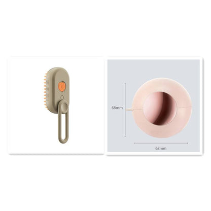 My Store 3-in-1 electric steam pet brush for grooming, massage, and hair removal, showing the device and pet fur in use.