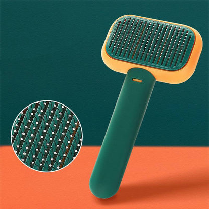 Stainless steel pet grooming comb by My Store, professional deshedding tool for pet fur and hair removal, showing fine teeth and ergonomic handle.