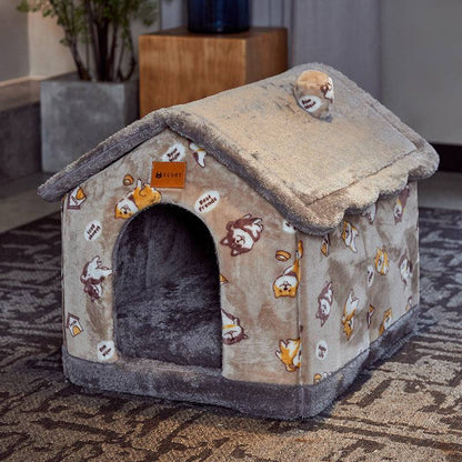 Foldable dog and cat house bed by My Store, cozy enclosed pet cave with soft fabric and foldable design for comfort and portability.