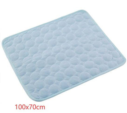 Breathable Pet Ice Silk Cooling Pad for dogs and cats, self-cooling, soft, and comfortable pet mat in natural setting.