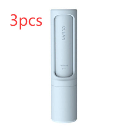 Reusable pet hair remover brush with self-cleaning lint roller in a portable design, ideal for removing pet hair from clothing and furniture.
