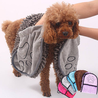 Super absorbent microfiber pet bath towel and robe in soft, quick-drying fabric, perfect for drying pets after baths.